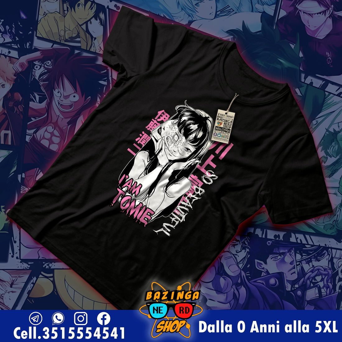 T-Shirt Jun Ito Tomie Rosa e Nero Junji Ito